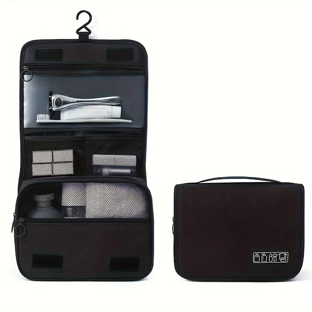 Zippered Cosmetic Organizer Bag - Oxford Fabric Travel Toiletry Pouch for Makeup Brushes Lipsticks, Men Women Hand Washable