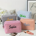 Embroidered Striped Makeup Bag - Personalized Cosmetic Case Stylish Beauty Pouch Perfect Bridesmaid Gift for Wedding Celebration